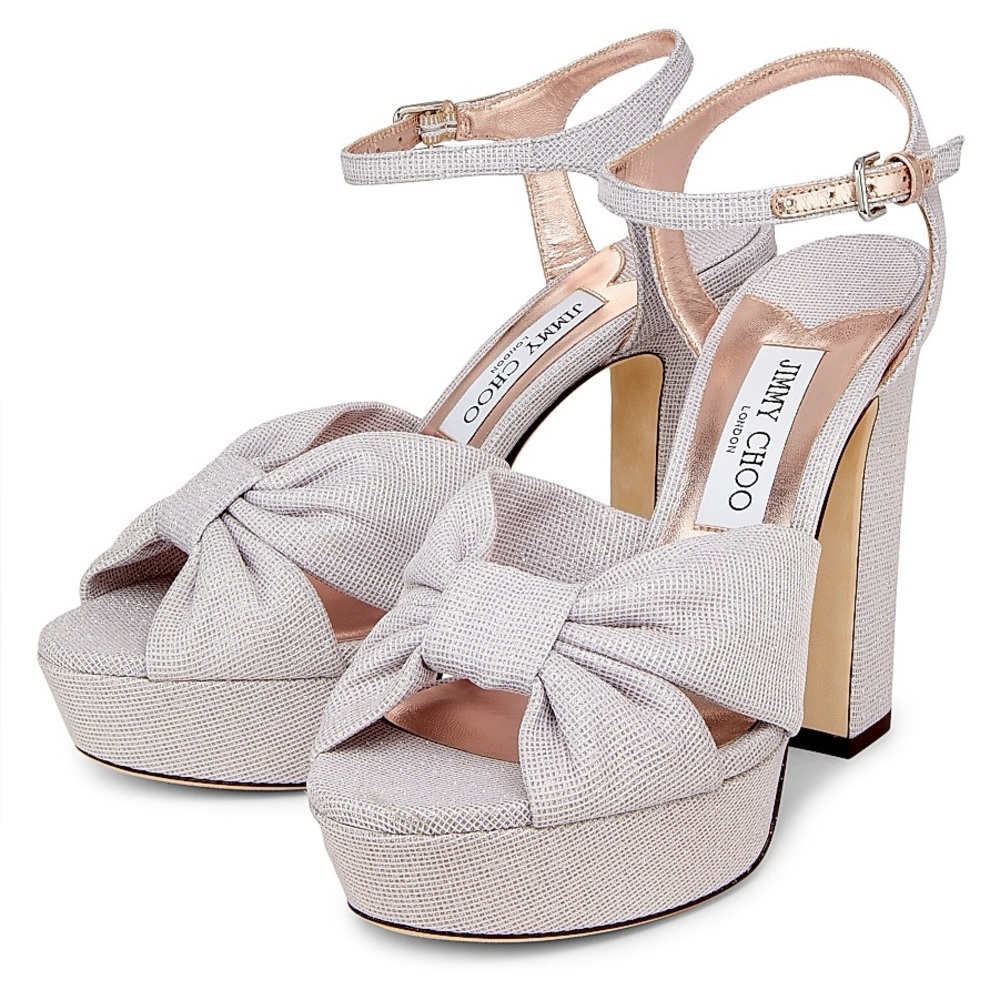 EUC JIMMY CHOO Heloise 120MM Glitter Platform Sandals Macaron 36.5 $1,025 - Picture 3 of 13